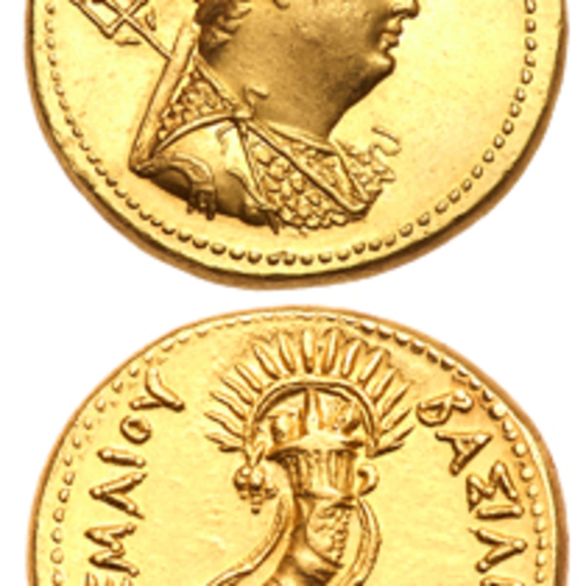 Ptolemy IV Philopator with radiant crown, gold octadrachm. Metropolitan