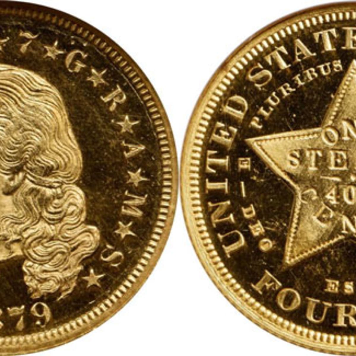 1879 P Stella Flowing Hair Gold Piece $4 American Mint State at