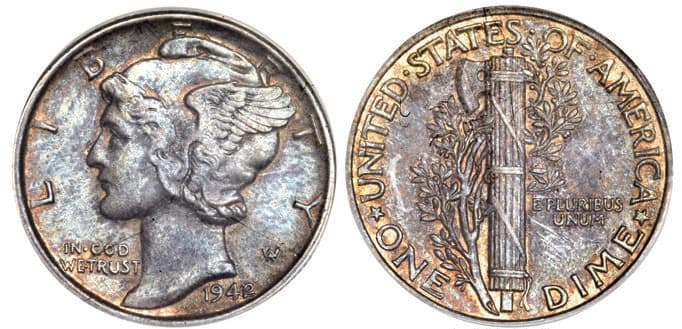 1942 mercury dime with a w