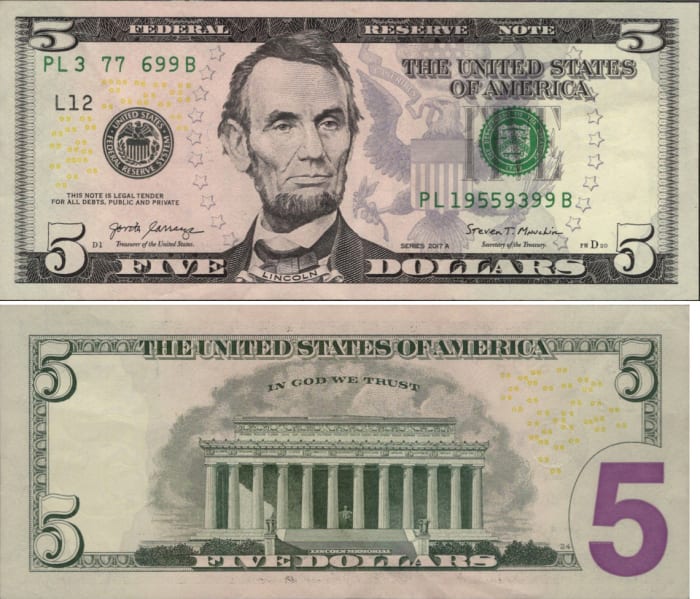 A $5 Federal Reserve bank note with rare error found by collector heads ...